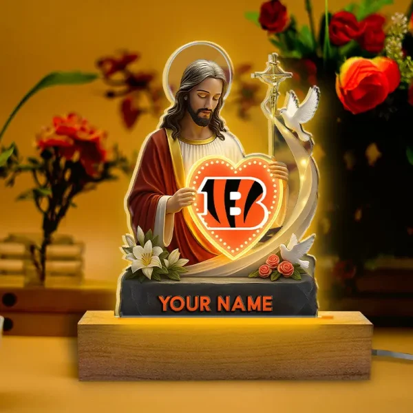 Cincinnati Bengals Football US Team And Jesus Night Led Light Custom Name Best Gift For Fan AZALNL049