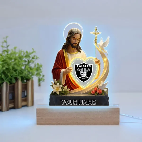 Las Vegas Raiders Football US Team And Jesus Night Led Light Custom Name Best Gift For Fan AZALNL050 - Image 3