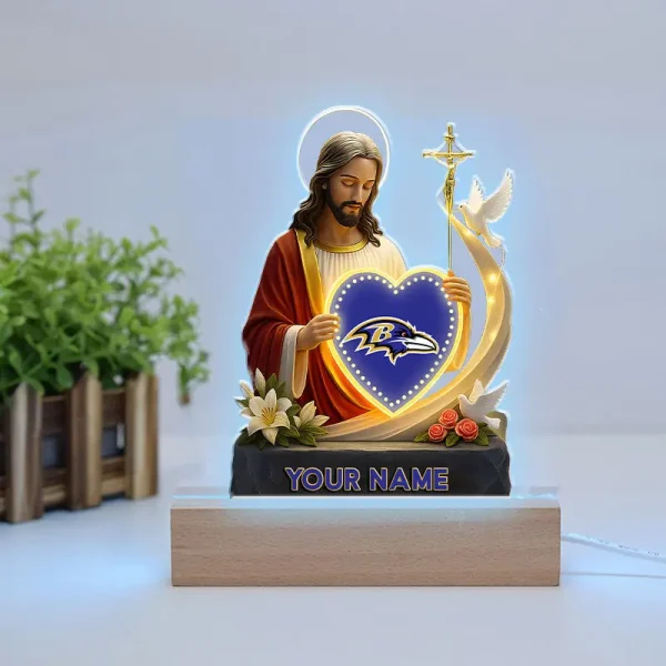 Baltimore Ravens Football US Team And Jesus Night Led Light Custom Name Best Gift For Fan AZALNL051 - Image 2