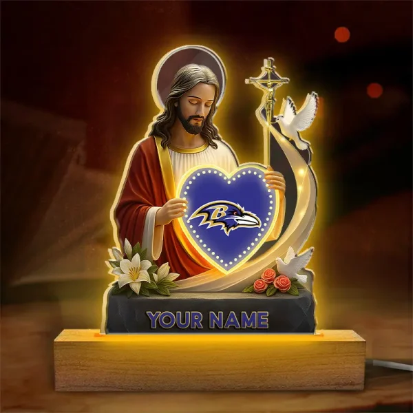 Baltimore Ravens Football US Team And Jesus Night Led Light Custom Name Best Gift For Fan AZALNL051 - Image 3