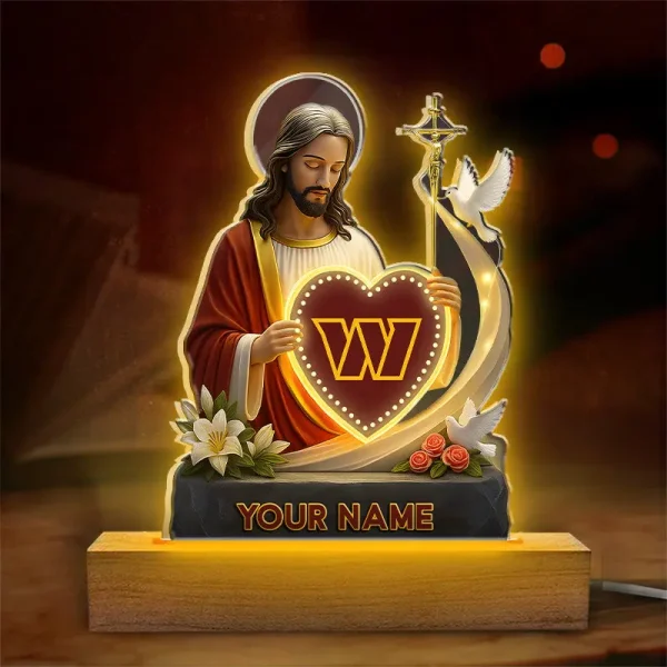 Washington Commanders Football US Team And Jesus Night Led Light Custom Name Best Gift For Fan AZALNL052 - Image 2