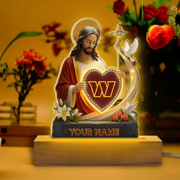 Washington Commanders Football US Team And Jesus Night Led Light Custom Name Best Gift For Fan AZALNL052 - Image 3