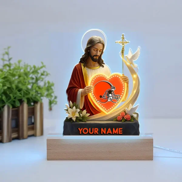 Cleveland Browns Football US Team And Jesus Night Led Light Custom Name Best Gift For Fan AZALNL053 - Image 2