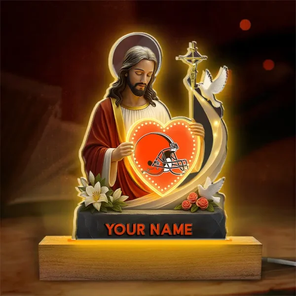 Cleveland Browns Football US Team And Jesus Night Led Light Custom Name Best Gift For Fan AZALNL053 - Image 3