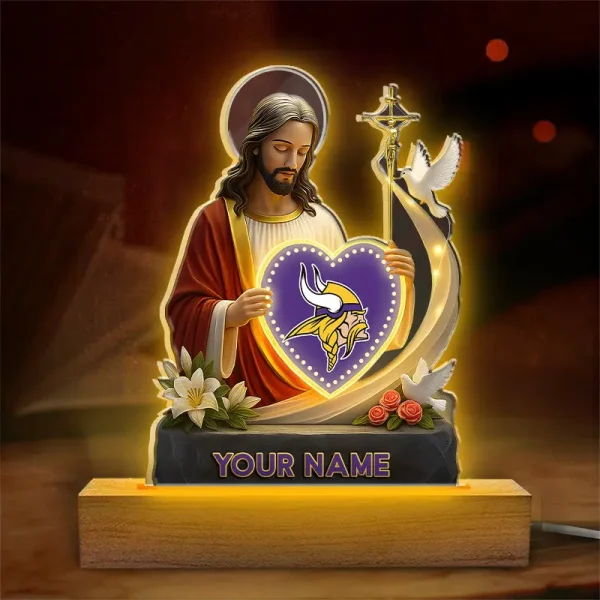 Minnesota Vikings Football US Team And Jesus Night Led Light Custom Name Best Gift For Fan AZALNL054 - Image 2
