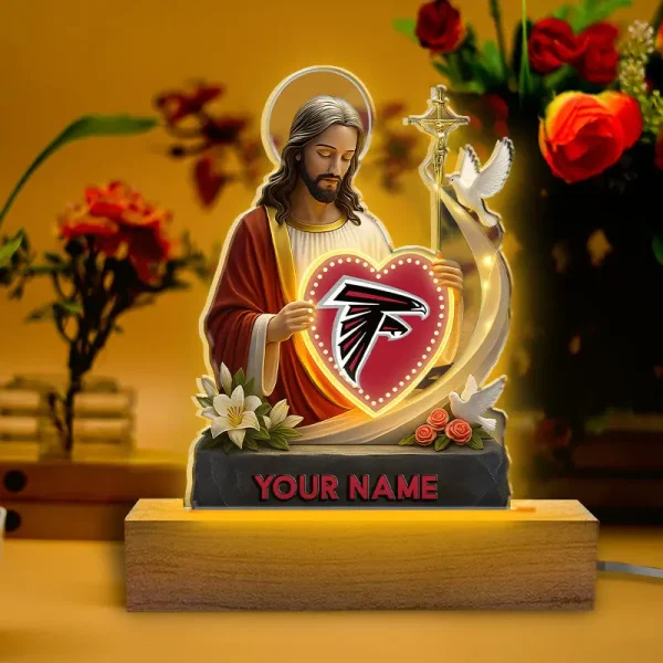 Atlanta Falcons Football US Team And Jesus Night Led Light Custom Name Best Gift For Fan AZALNL056