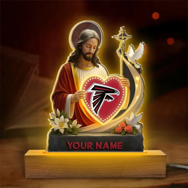 Atlanta Falcons Football US Team And Jesus Night Led Light Custom Name Best Gift For Fan AZALNL056 - Image 2