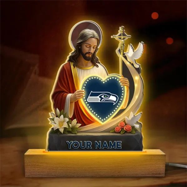 Seattle Seahawks Football US Team And Jesus Night Led Light Custom Name Best Gift For Fan AZALNL057 - Image 2