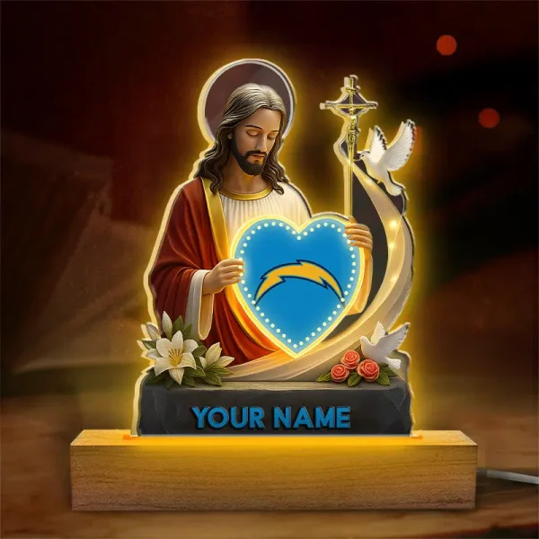 Los Angeles Chargers Football US Team And Jesus Night Led Light Custom Name Best Gift For Fan AZALNL059 - Image 2