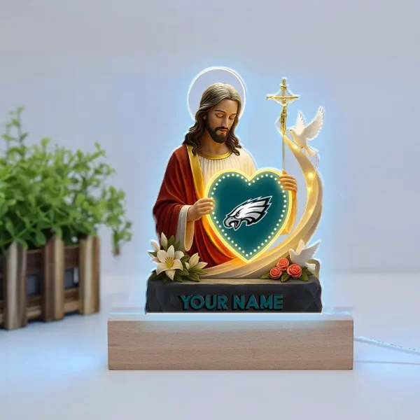 Philadelphia Eagles Football US Team And Jesus Night Led Light Custom Name Best Gift For Fan AZALNL061 - Image 2