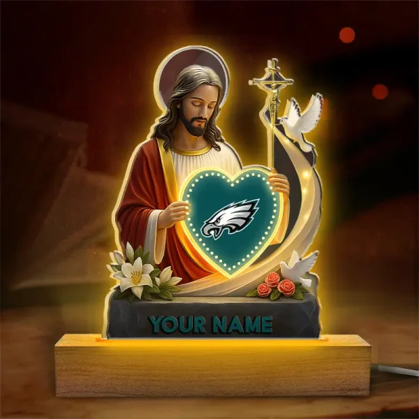 Philadelphia Eagles Football US Team And Jesus Night Led Light Custom Name Best Gift For Fan AZALNL061 - Image 3