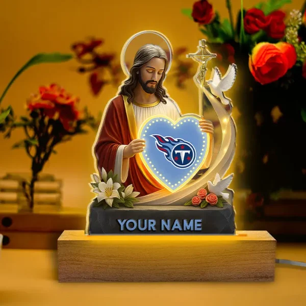 Tennessee Titans Football US Team And Jesus Night Led Light Custom Name Best Gift For Fan AZALNL062