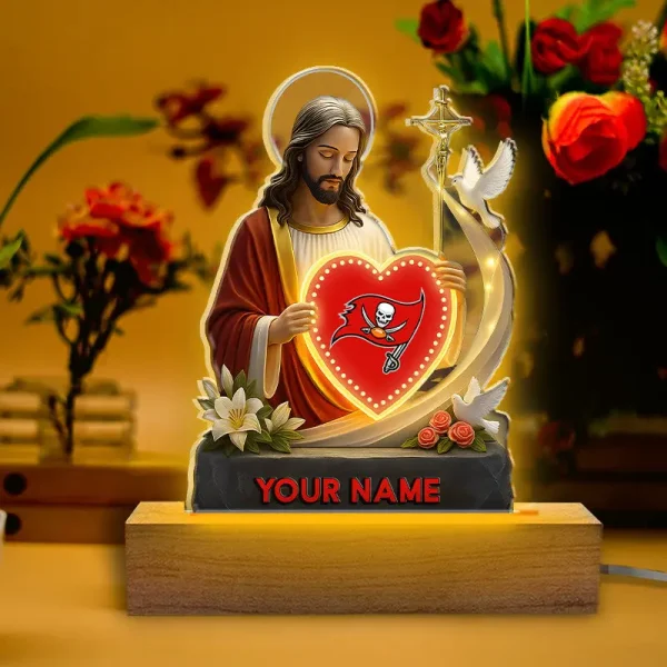 Tampa Bay Buccaneers Football US Team And Jesus Night Led Light Custom Name Best Gift For Fan AZALNL064