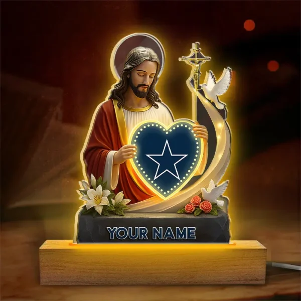 Dallas Cowboys Football US Team And Jesus Night Led Light Custom Name Best Gift For Fan AZALNL065 - Image 3