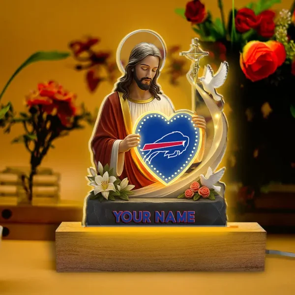 Buffalo Bills Football US Team And Jesus Night Led Light Custom Name Best Gift For Fan AZALNL067