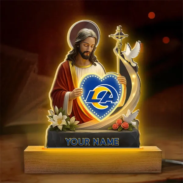 Los Angeles Rams Football US Team And Jesus Night Led Light Custom Name Best Gift For Fan AZALNL068 - Image 2