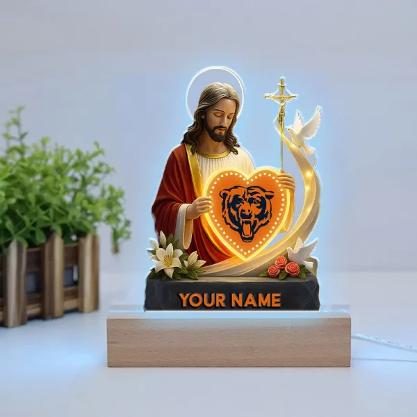 Chicago Bears Football US Team And Jesus Night Led Light Custom Name Best Gift For Fan AZALNL069 - Image 2