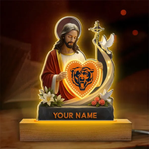 Chicago Bears Football US Team And Jesus Night Led Light Custom Name Best Gift For Fan AZALNL069 - Image 3