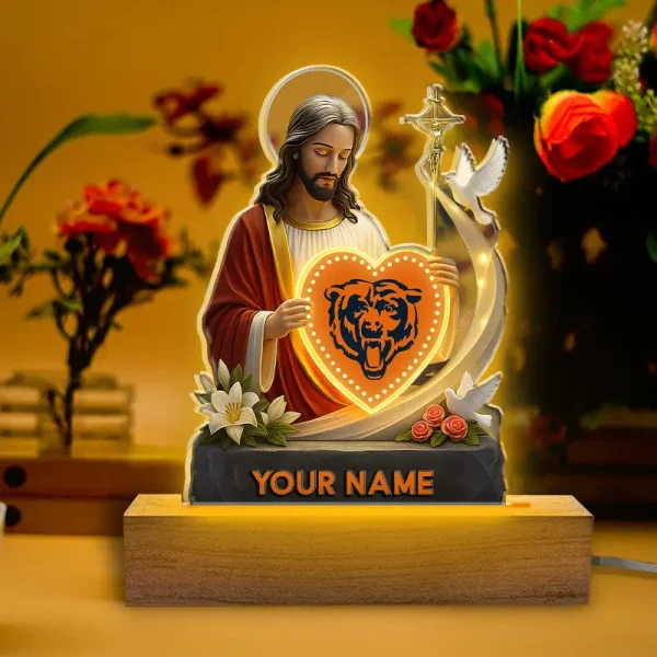 Chicago Bears Football US Team And Jesus Night Led Light Custom Name Best Gift For Fan AZALNL069