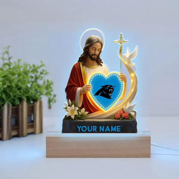 Carolina Panthers Football US Team And Jesus Night Led Light Custom Name Best Gift For Fan AZALNL070 - Image 2