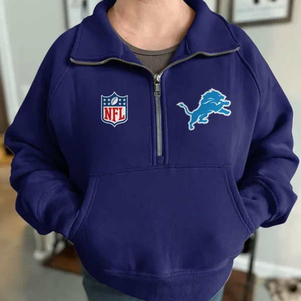 Detroit Lions NQKDGAT Women Half Zip Hoodie - Image 7