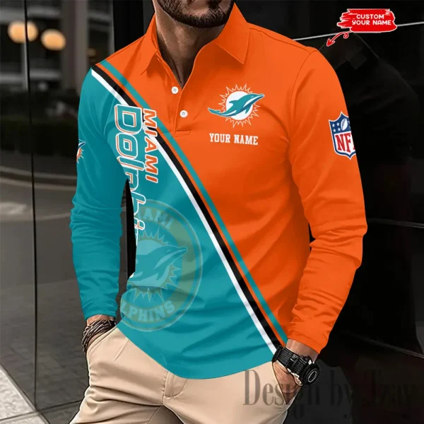 Miami Dolphins Fashion Men's Business Long Sleeve T-Shirt SPTLSPS283 - Image 2