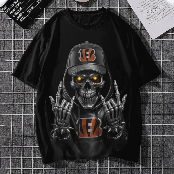 Cincinnati Bengals Football US Team Black Skull Art Tshirt Best Gift For Fan AZTS1476