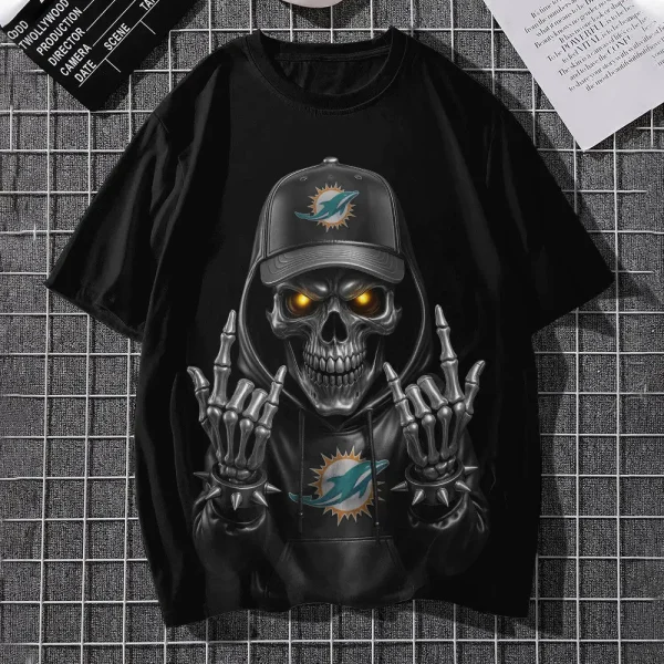 Miami Dolphins Football US Team Black Skull Art Tshirt Best Gift For Fan AZTS1479