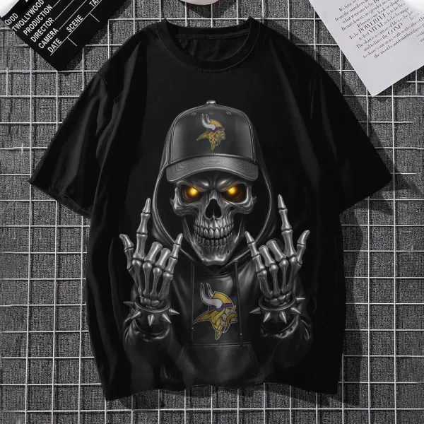 Minnesota Vikings Football US Team Black Skull Art Tshirt Best Gift For Fan AZTS1483