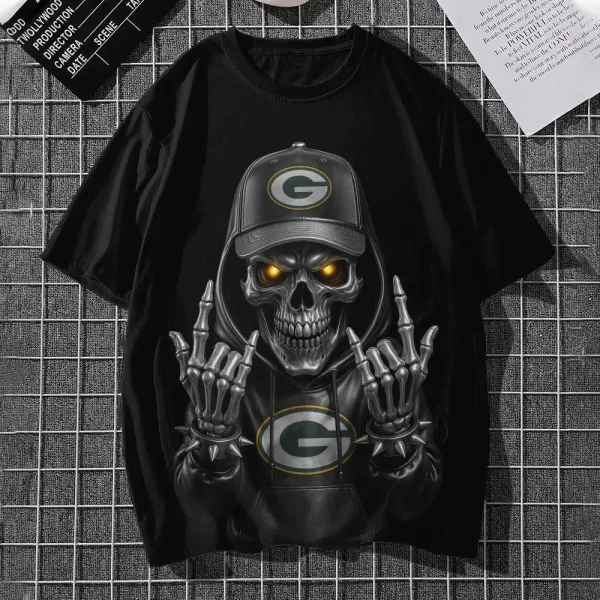 Green Bay Packers Football US Team Black Skull Art Tshirt Best Gift For Fan AZTS1484