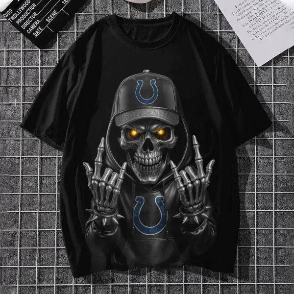 Indianapolis Colts Football US Team Black Skull Art Tshirt Best Gift For Fan AZTS1486