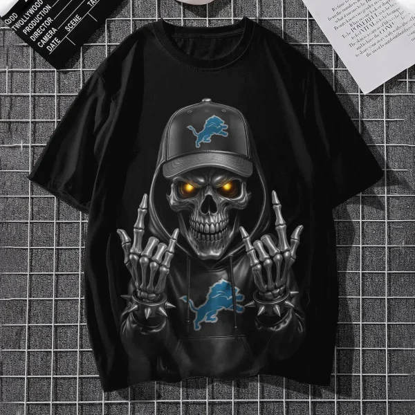 Detroit Lions Football US Team Black Skull Art Tshirt Best Gift For Fan AZTS1487