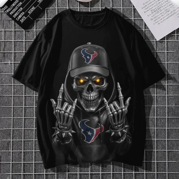 Houston Texans Football US Team Black Skull Art Tshirt Best Gift For Fan AZTS1489