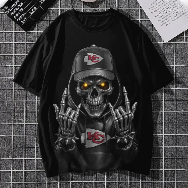Kansas City Chiefs Football US Team Black Skull Art Tshirt Best Gift For Fan AZTS1491