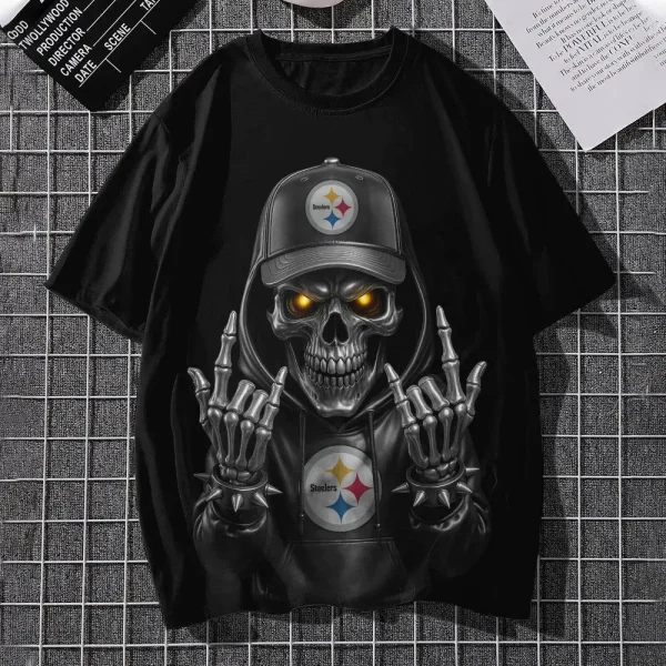 Pittsburgh Steelers Football US Team Black Skull Art Tshirt Best Gift For Fan AZTS1493
