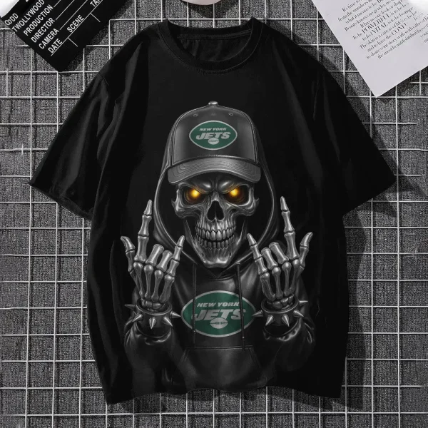 New York Jets Football US Team Black Skull Art Tshirt Best Gift For Fan AZTS1496