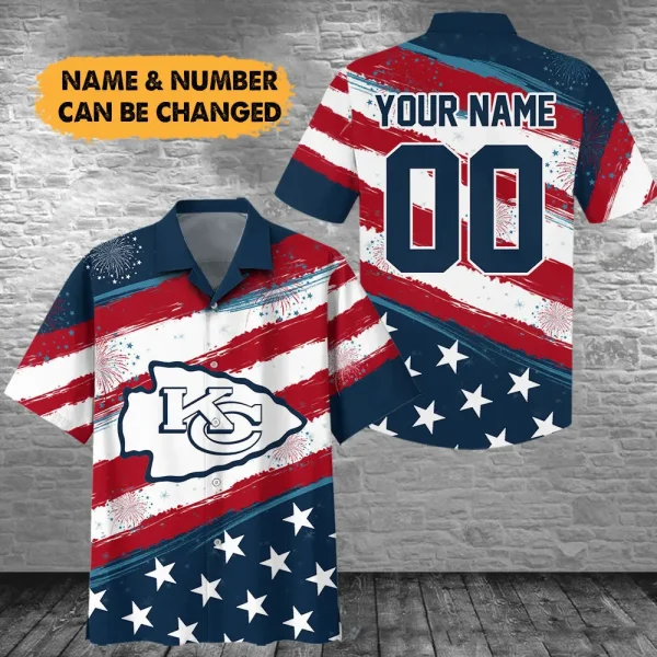 Kansas City Chiefs Football US Independence Day Hawaiian Shirt Custom Any Name And Number Best Gift For Fan AZHWS1064