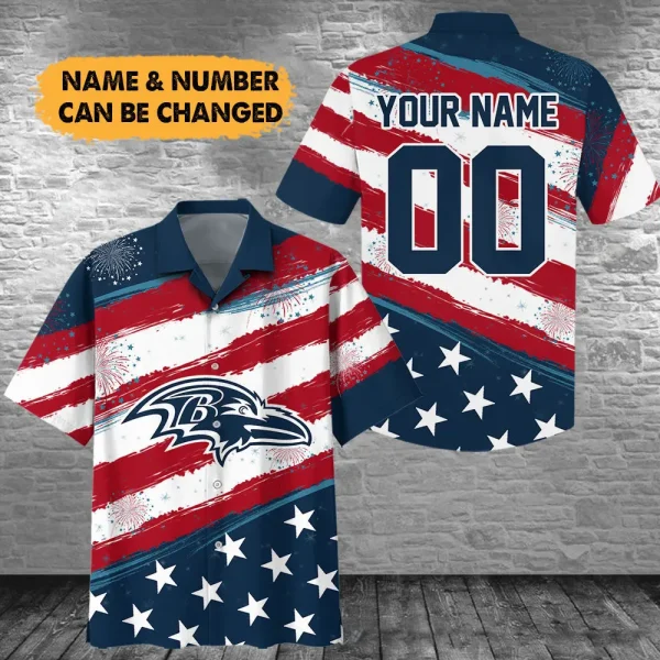 Baltimore Ravens Football US Independence Day Hawaiian Shirt Custom Any Name And Number Best Gift For Fan AZHWS1065