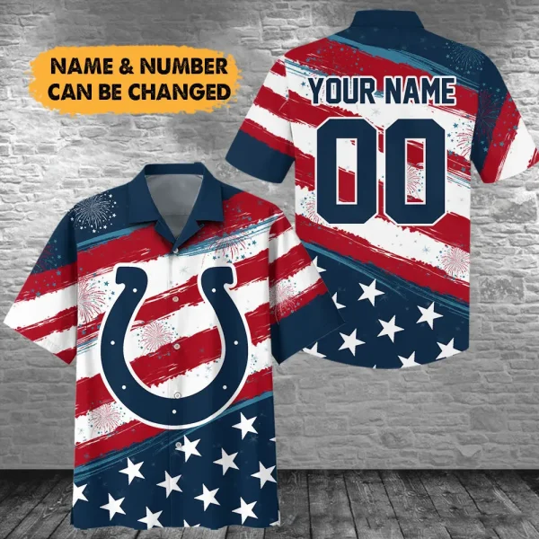 Indianapolis Colts Football US Independence Day Hawaiian Shirt Custom Any Name And Number Best Gift For Fan AZHWS1066