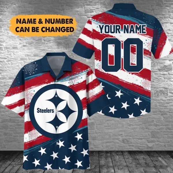Pittsburgh Steelers Football US Independence Day Hawaiian Shirt Custom Any Name And Number Best Gift For Fan AZHWS1068