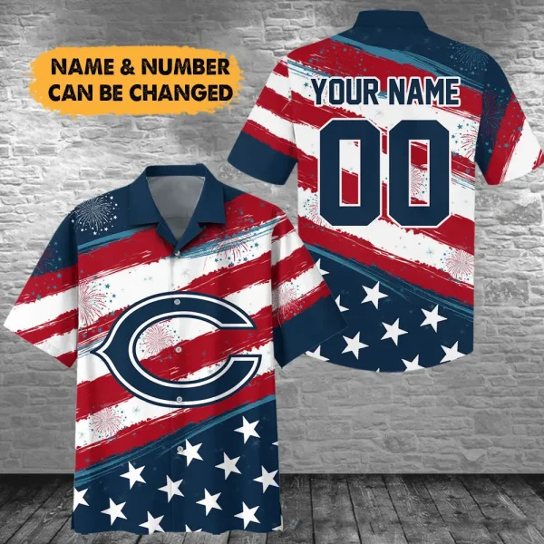 Chicago Bears Football US Independence Day Hawaiian Shirt Custom Any Name And Number Best Gift For Fan AZHWS1069