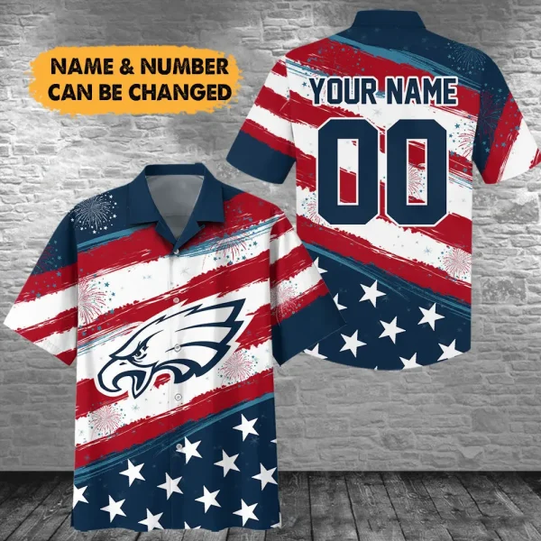 Philadelphia Eagles Football US Independence Day Hawaiian Shirt Custom Any Name And Number Best Gift For Fan AZHWS1070