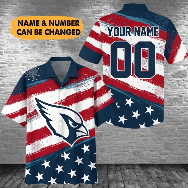 Arizona Cardinals Football US Independence Day Hawaiian Shirt Custom Any Name And Number Best Gift For Fan AZHWS1072