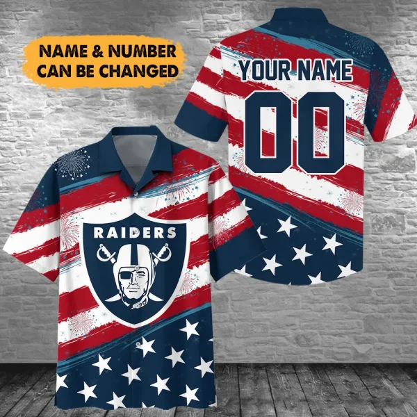 Las Vegas Raiders Football US Independence Day Hawaiian Shirt Custom Any Name And Number Best Gift For Fan AZHWS1073