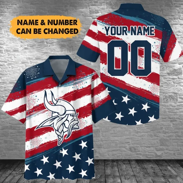 Minnesota Vikings Football US Independence Day Hawaiian Shirt Custom Any Name And Number Best Gift For Fan AZHWS1076