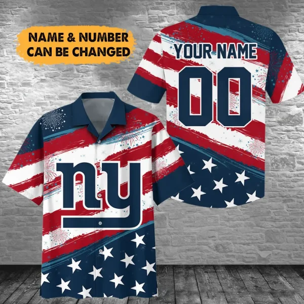New York Giants Football US Independence Day Hawaiian Shirt Custom Any Name And Number Best Gift For Fan AZHWS1077