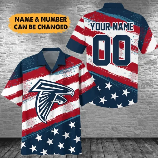 Atlanta Falcons Football US Independence Day Hawaiian Shirt Custom Any Name And Number Best Gift For Fan AZHWS1078