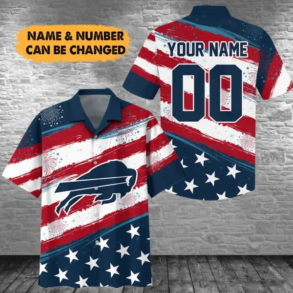 Buffalo Bills Football US Independence Day Hawaiian Shirt Custom Any Name And Number Best Gift For Fan AZHWS1079