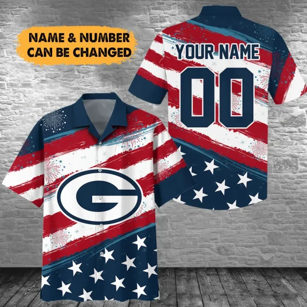 Green Bay Packers Football US Independence Day Hawaiian Shirt Custom Any Name And Number Best Gift For Fan AZHWS1080