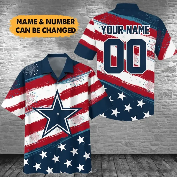 Dallas Cowboys Football US Independence Day Hawaiian Shirt Custom Any Name And Number Best Gift For Fan AZHWS1081